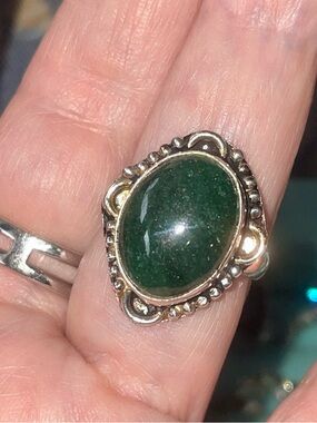 Silver Green Stone Oval Ring - Women Jewelry